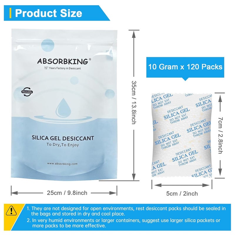 Absorbking Silica Gel Packets - 10 Gram 120 Packs Moisture Absorbers, Food Grade Desiccant Packs for Storage, Premium Color Indicating Desiccant Packs for Storage, Widely Used for Foods, Electronics, Jewelry - Image 3